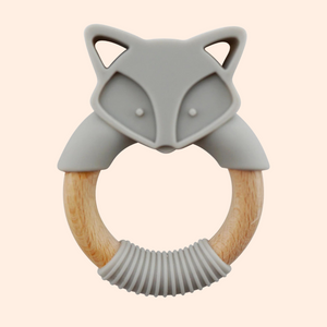 Silicone & Wood Teething Ring - Fox Grey