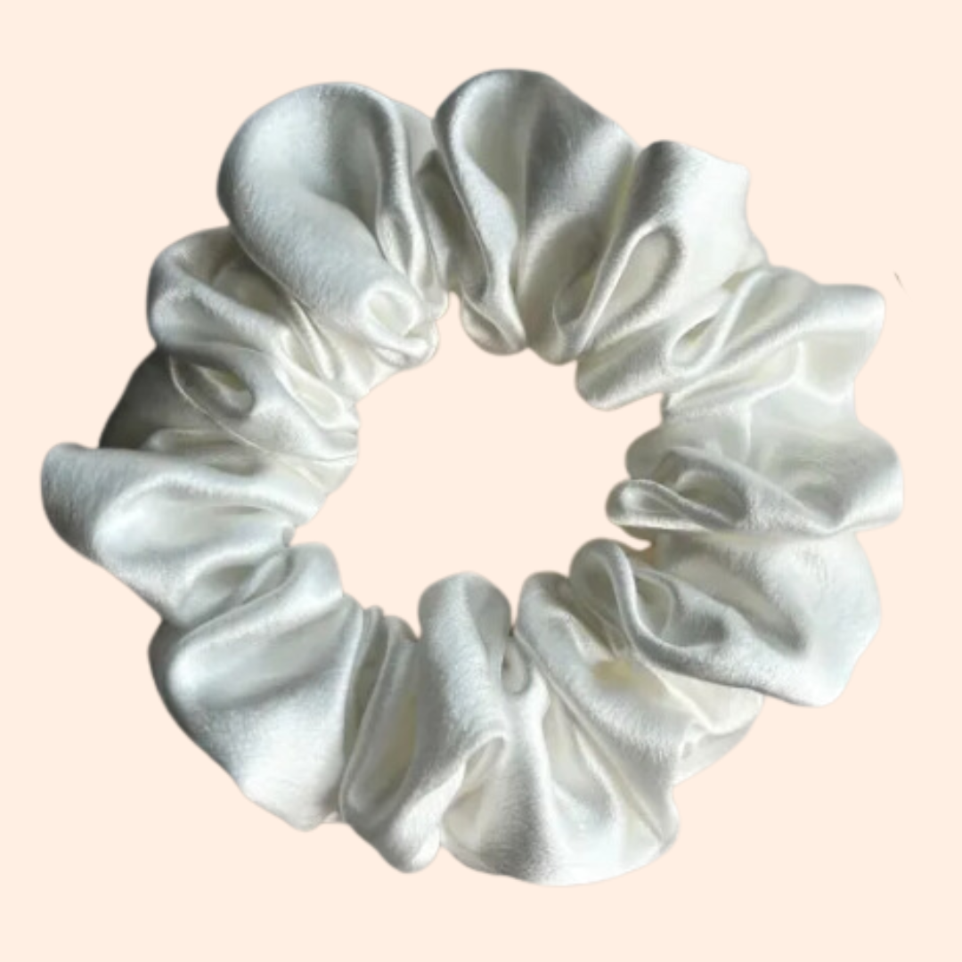 Silk Hair Scrunchie - White